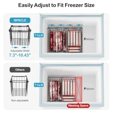 iSPECLE Chest Freezer Organizer Bins - 14.8" Length Large Freezer Organizer Bins for 5-7 Cu.FT Deep Freezer, Stackable Chest Freezer Organizer with Adjustable Width Hold More Items, 3 Pack Black