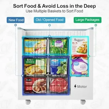 iSPECLE Chest Freezer Organizer Bins - 14.8" Length Large Freezer Organizer Bins for 5-7 Cu.FT Deep Freezer, Stackable Chest Freezer Organizer with Adjustable Width Hold More Items, 3 Pack Black