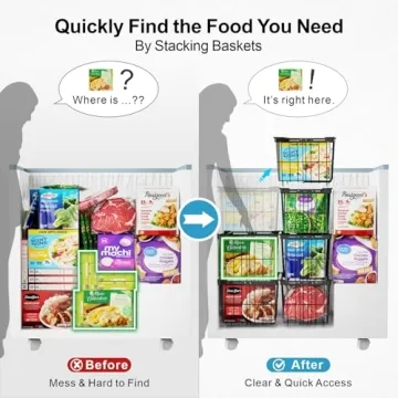 iSPECLE Chest Freezer Organizer Bins - 14.8" Length Large Freezer Organizer Bins for 5-7 Cu.FT Deep Freezer, Stackable Chest Freezer Organizer with Adjustable Width Hold More Items, 3 Pack Black