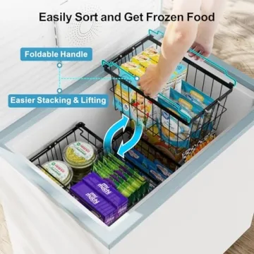 iSPECLE Chest Freezer Organizer Bins - 14.8" Length Large Freezer Organizer Bins for 5-7 Cu.FT Deep Freezer, Stackable Chest Freezer Organizer with Adjustable Width Hold More Items, 3 Pack Black