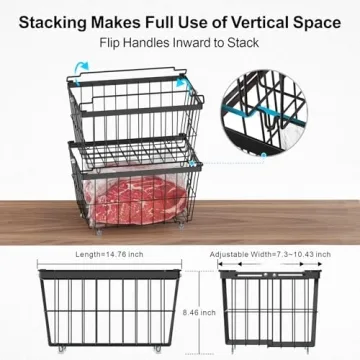 iSPECLE Chest Freezer Organizer Bins - 14.8" Length Large Freezer Organizer Bins for 5-7 Cu.FT Deep Freezer, Stackable Chest Freezer Organizer with Adjustable Width Hold More Items, 3 Pack Black