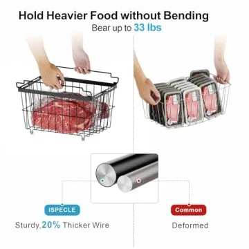 iSPECLE Chest Freezer Organizer Bins - 14.8" Length Large Freezer Organizer Bins for 5-7 Cu.FT Deep Freezer, Stackable Chest Freezer Organizer with Adjustable Width Hold More Items, 3 Pack Black