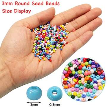 BALABEAD 3mm Round Size Almost Uniform Glass Seed Beads with Beading Kit, About 7800pcs in Box 24 Multicolor Assortment Size 8/0 Craft Seed Beads for Jewelry Making,(About 325pcs/Color, 24 Colors)