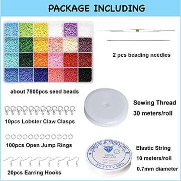BALABEAD 3mm Round Size Almost Uniform Glass Seed Beads with Beading Kit, About 7800pcs in Box 24 Multicolor Assortment Size 8/0 Craft Seed Beads for Jewelry Making,(About 325pcs/Color, 24 Colors)