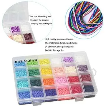 BALABEAD 3mm Round Size Almost Uniform Glass Seed Beads with Beading Kit, About 7800pcs in Box 24 Multicolor Assortment Size 8/0 Craft Seed Beads for Jewelry Making,(About 325pcs/Color, 24 Colors)