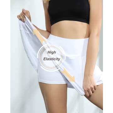 HDLUSIA Women's Active Skort Athletic Stretchy Pleated Tennis Skirt for Running Golf Workout White