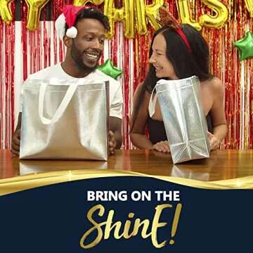 Nush Nush Silver Gift Bags Large Size – Set of 15 Reusable Silver Gift Bags With White Handles - Perfect As Christmas Gift Bags, Goodie Bags, Birthday Gift Bags, Party Favor Bags –13Wx5Dx11H