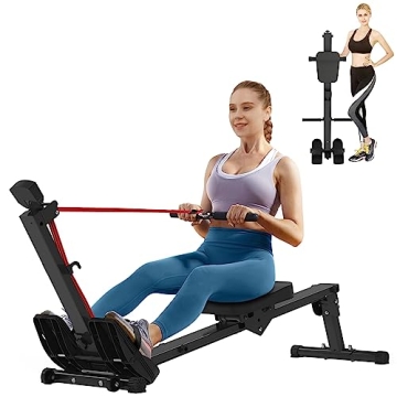Rowing Machine Foldable, Fitness Rower Machines Cardio Training Adjustable Elastic Portable Compact ...