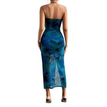 Floerns Women's Floral Drawstring Ruched Bodycon Halter Neck Midi Dress Tie Dye Cut Out Slit Hem Sum...