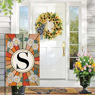 Monogram Letter S Garden Flag Summer Daisy 12x18 Vertical Double Sided Spring Floral Outside Decorat...