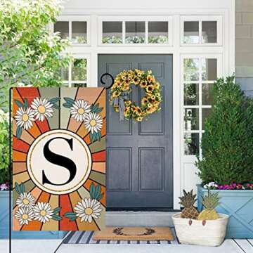 Monogram Letter S Garden Flag Summer Daisy 12x18 Vertical Double Sided Spring Floral Outside Decorations Small Burlap Family Last Name Initial Yard Flag