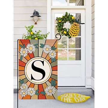 Monogram Letter S Garden Flag Summer Daisy 12x18 Vertical Double Sided Spring Floral Outside Decorations Small Burlap Family Last Name Initial Yard Flag
