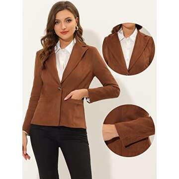 Allegra K Faux Suede Casual Blazer for Women's Lapel Collar Long Sleeve Work Office Jacket Large Car...