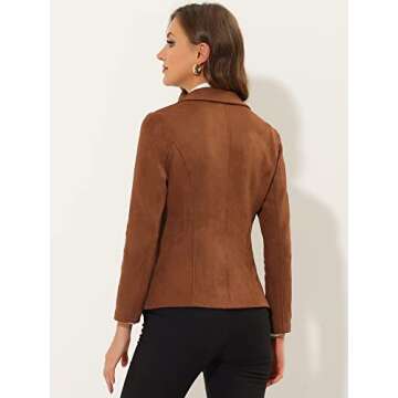 Allegra K Women's Faux Suede Casual Blazer for Work