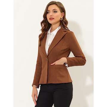 Allegra K Women's Faux Suede Casual Blazer for Work