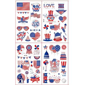 80PCS Eruclol 4th/Fourth of July Temporary Tattoos for Decor Independence Day(8sheets) Red White and...