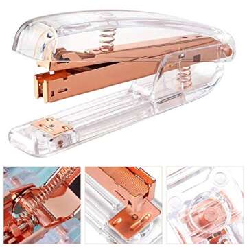 Rose Gold Stapler and Staple Remover Set - Rose Gold Office Supplies with 1000 Staples and 12 Binder...