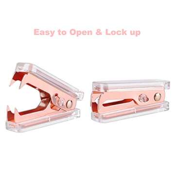 Rose Gold Stapler and Staple Remover Set - Rose Gold Office Supplies with 1000 Staples and 12 Binder Clips, Luxury Acrylic Rose Gold Desk Accessories & Decorations