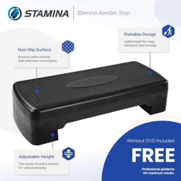 Stamina Aerobic Step with Portable and Lightweight Construction for Fitness, Sports, and Outdoor and...