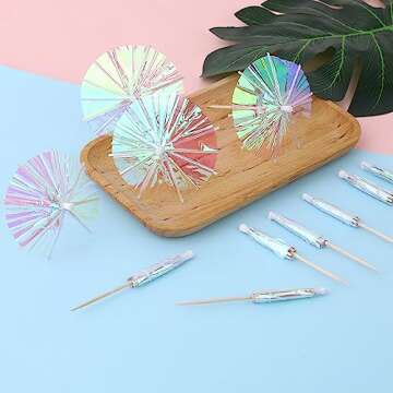 50 Pieces Cocktail Umbrellas Mini Paper Cocktail Picks Drink Umbrellas Parasol for Drinks Paper Umbrella with Wood Toothpicks for Summer Rainbow Lemon Cupcake Toppers Umbrella Party Decorations