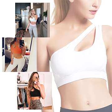 MATHACINO One Shoulder Sports Bra for Women Sexy Cute Workout Yoga Bra Medium Support White