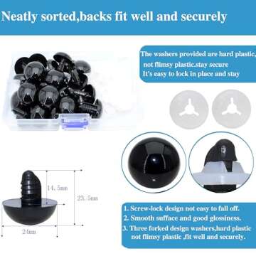BESTCYC 30Pcs 24mm Large Black Plastic Safety Eyes Craft Eyes with Washers for Plush Animal, Doll, P...