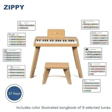 ZIPPY Kids Piano Keyboard, 37 Keys Digital Piano for Kids, Touch Sensitive Control Panel, Built-in Songs, Volume Adjustable, Music Educational Instrument Toy, Wood Piano for 3+ Girls and Boys