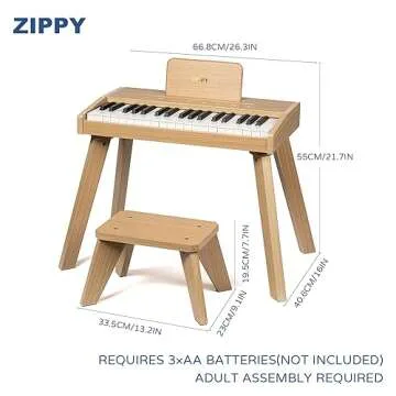 ZIPPY Kids Piano Keyboard, 37 Keys Digital Piano for Kids, Touch Sensitive Control Panel, Built-in Songs, Volume Adjustable, Music Educational Instrument Toy, Wood Piano for 3+ Girls and Boys