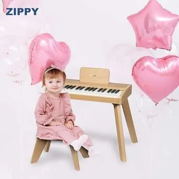 ZIPPY Kids Piano Keyboard, 37 Keys Digital Piano for Kids, Touch Sensitive Control Panel, Built-in Songs, Volume Adjustable, Music Educational Instrument Toy, Wood Piano for 3+ Girls and Boys