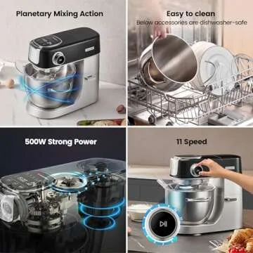 HAUSWIRT Electric Stand Mixer, LED Household Stand Mixers, 5.3QT Electric Food Mixer Stand, 11Speeds 3-IN-1 Kitchen Stand Up Mixers with Stainless Steel Egg Whisk, Dough Hook, Flat Beater, Black