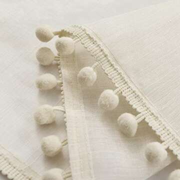 Treatmentex Pom-Pom Linen Sheer Curtains for Office Outdoor Curtains Bedroom Window Drapes 108 inches Long Rod Pocket Curtain Set for Living Room 2 Pack