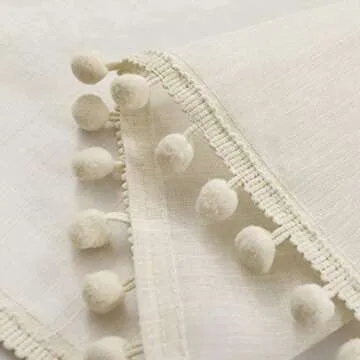 Treatmentex Pom-Pom Linen Sheer Curtains for Office Outdoor Curtains Bedroom Window Drapes 108 inches Long Rod Pocket Curtain Set for Living Room 2 Pack