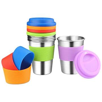 KEREDA 5 Pack Stainless Steel Cups with Silicone Lids Sleeves, 11.8oz Drinking Tumblers Eco-Friendly BPA-Free for Adults