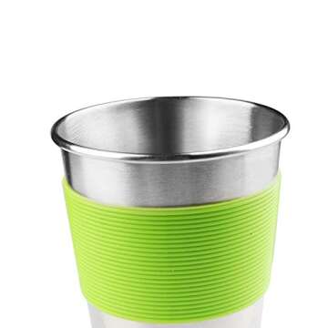 KEREDA 5 Pack Stainless Steel Cups with Silicone Lids Sleeves, 11.8oz Drinking Tumblers Eco-Friendly BPA-Free for Adults