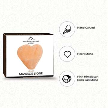 Pure Himalayan Salt Works Heart Massage Stone, Pink Crystal Hand-Carved Stone for Massage Therapy, Deodorant and Salt and Sugar Scrubs, 2.75” W x 3” H x 1.5” D