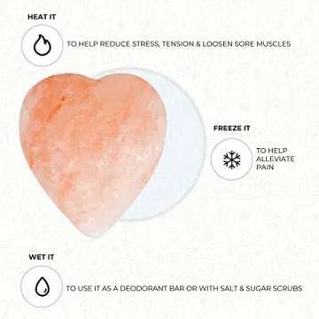 Pure Himalayan Salt Works Heart Massage Stone, Pink Crystal Hand-Carved Stone for Massage Therapy, Deodorant and Salt and Sugar Scrubs, 2.75” W x 3” H x 1.5” D