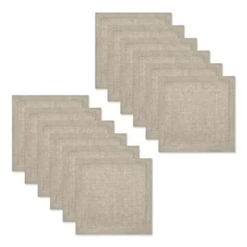 Genuine Linen Napkins - Set of 12 Cloth Napkins with Hemstitch Detail - Hand Crafted Pure Luxury Linen Reusable Lunch Dinner Napkin - Fall Summer Holiday Table - Large 18x18 Natural - COTTON CRAFT