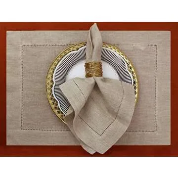 Genuine Linen Napkins - Set of 12 Cloth Napkins with Hemstitch Detail - Hand Crafted Pure Luxury Linen Reusable Lunch Dinner Napkin - Fall Summer Holiday Table - Large 18x18 Natural - COTTON CRAFT