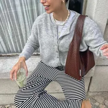 Bocymolay Women's Casual Cardigan Sweater Button Down Crewneck Soft Knit Lightweight Going Out Pullover Tops(Gray,L)