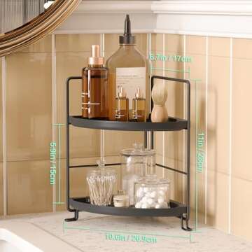NLBTW 2 Tier Corner Bathroom Countertop Organizer, Tool-Less Installation Vanity Tray for Skincare M...