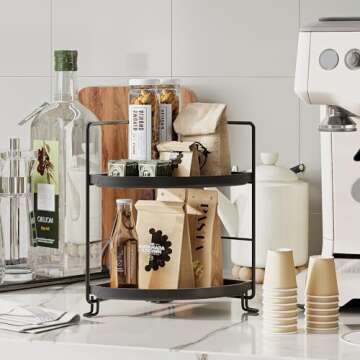 NLBTW 2 Tier Corner Bathroom Countertop Organizer, Tool-Less Installation Vanity Tray for Skincare Makeup Perfume Organizer, Small Plastics Counter Bathroom Storage and Organization (Black)