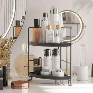 NLBTW 2 Tier Corner Bathroom Countertop Organizer, Tool-Less Installation Vanity Tray for Skincare Makeup Perfume Organizer, Small Plastics Counter Bathroom Storage and Organization (Black)