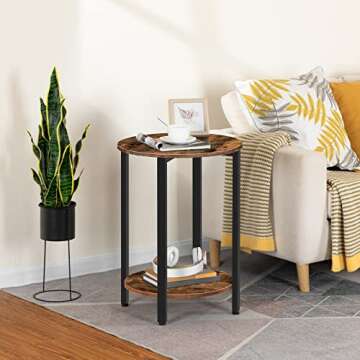 HOOBRO Round Side Table, Sofa Couch Table with Storage Shelf, 2-Tier Industrial End Table, Stable Me...