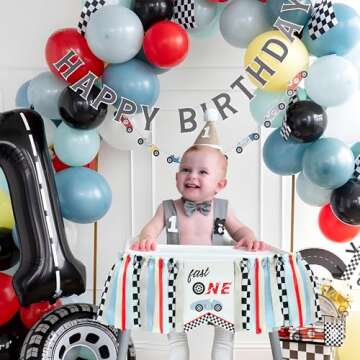 Kriyokiaa Fast One Highchair Banner 1st Birthday Boy Race Car Decorations