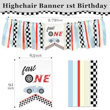 Kriyokiaa Fast One Race Car Highchair Banner for Boys