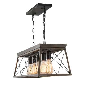 Farmhouse Briarwood Linear Chandelier, Kitchen Island Lighting, Ceiling Hanging Dining Room Light Fixture, Antique Bronze, 5-Light Pendant