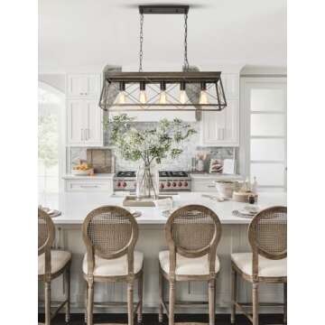 Farmhouse Briarwood Linear Chandelier, Kitchen Island Lighting, Ceiling Hanging Dining Room Light Fixture, Antique Bronze, 5-Light Pendant