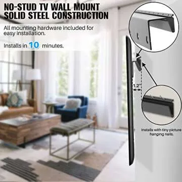 AENTGIU Studless TV Wall Mount, Heavy Duty Drywall TV Bracket Hanger for 32-75 inch Flat Screen TVs, No Stud, No Drill, No Anchors, Easy Install with All Hardware