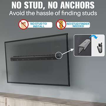 AENTGIU Studless TV Wall Mount, Heavy Duty Drywall TV Bracket Hanger for 32-75 inch Flat Screen TVs, No Stud, No Drill, No Anchors, Easy Install with All Hardware