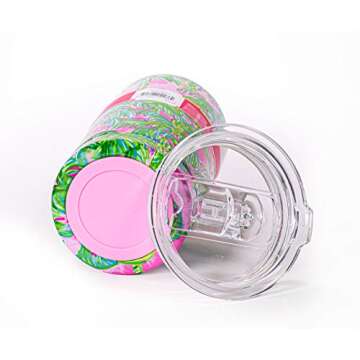 Lilly Pulitzer 20 Oz Insulated Tumbler with Lid, Pink/Green Stainless Steel Travel Cup, Double Wall ...